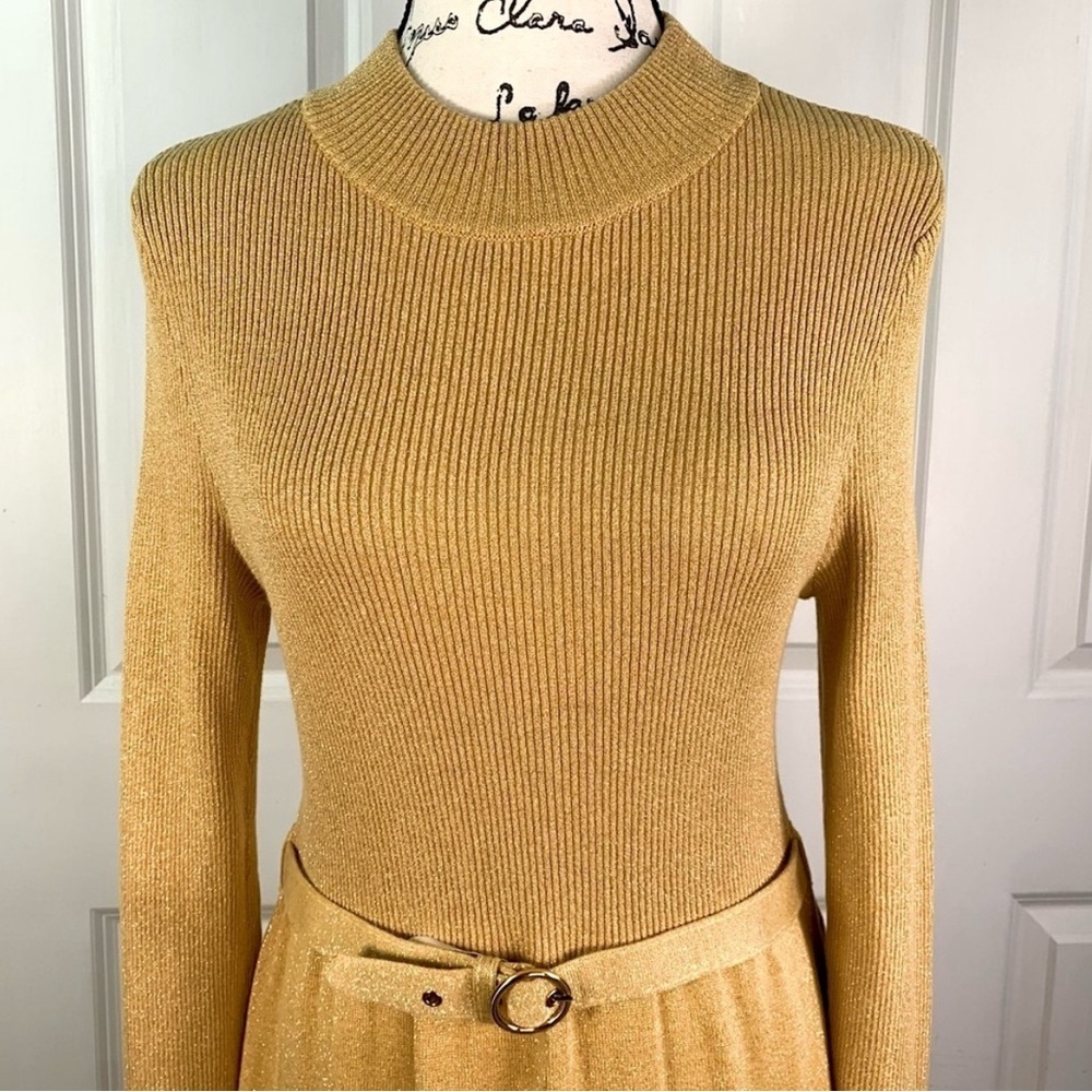 NWOT Free People Gold Ribbed Belted Mini Dress - Picture 3 of 15